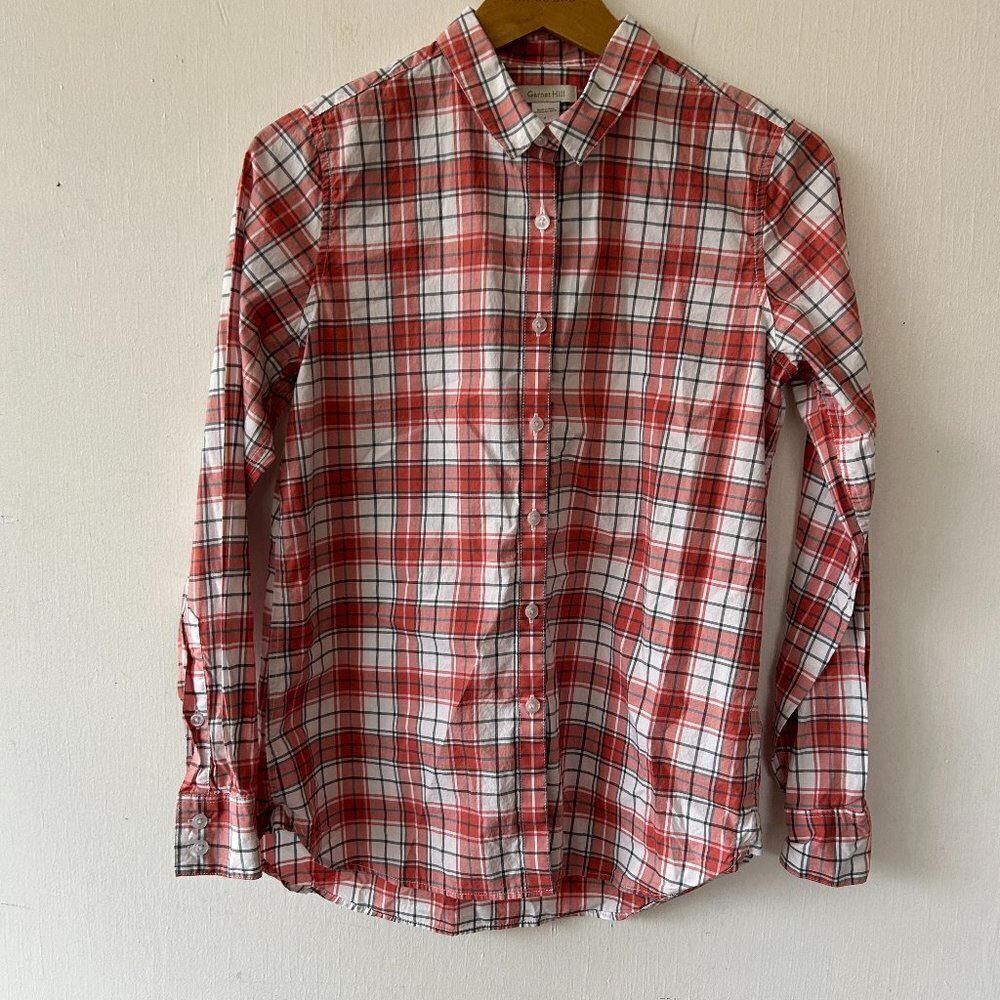 Garnet‎ Hill Blouse Womens Size 4 Red Plaid Collared Button Front Lumberjane